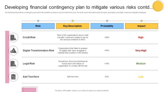 Developing Financial Contingency Plan To Mitigate Various Risks Topics PDF