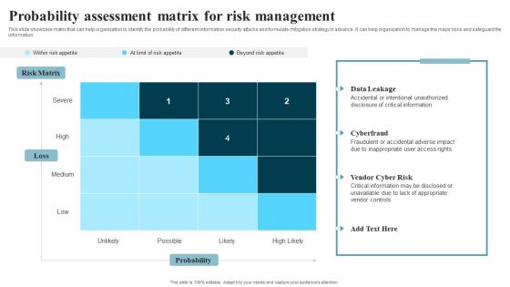 Developing IT Security Strategy Probability Assessment Matrix For Risk Management Formats PDF
