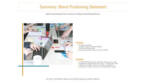 Developing New Trade Name Idea Summary Brand Positioning Statement Ppt Professional Picture PDF
