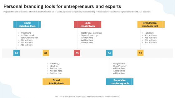 Developing Personal Brand On Social Media Channels Personal Branding Tools For Entrepreneurs Mockup PDF