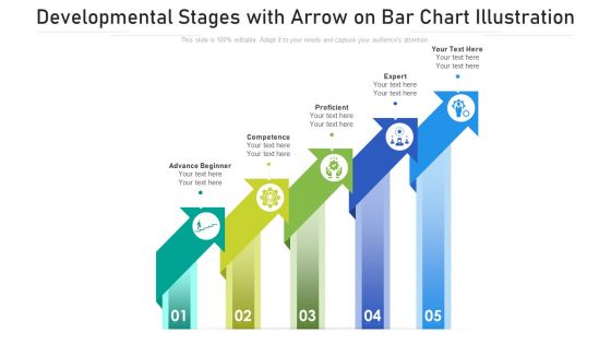 Developmental Stages With Arrow On Bar Chart Illustration Ppt PowerPoint Presentation File Portfolio PDF