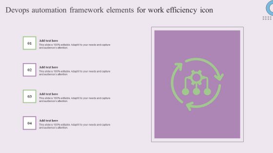 Devops Automation Framework Elements For Work Efficiency Icon Ideas PDF