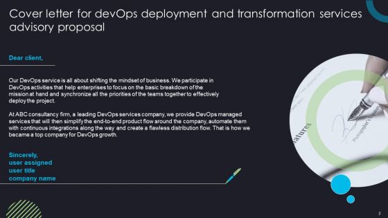 Devops Deployment And Transformation Services Advisory Proposal Ppt PowerPoint Presentation Complete Deck With Slides