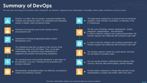 Devops For Information Technology Summary Of Devops Introduction PDF