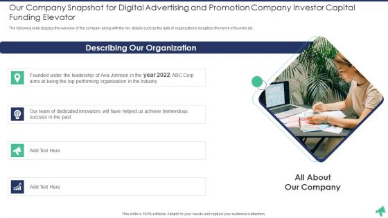 Digital Advertising And Promotion Company Investor Capital Funding Elevator Pitch Deck Ppt PowerPoint Presentation Complete Deck With Slides
