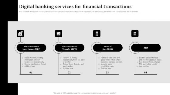 Digital Banking Services For Financial Transactions Slides PDF
