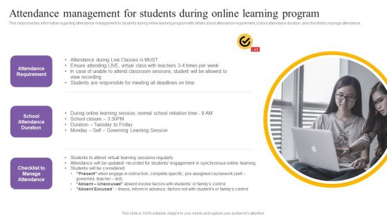 Digital Coaching And Learning Playbook Attendance Management For Students During Online Learning Program Mockup PDF