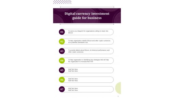 Digital Currency Investment Guide For Business Template