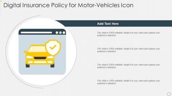 Digital Insurance Policy For Motor Vehicles Icon Demonstration PDF