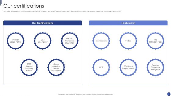 Digital Marketing Agency Business Profile Our Certifications Download PDF