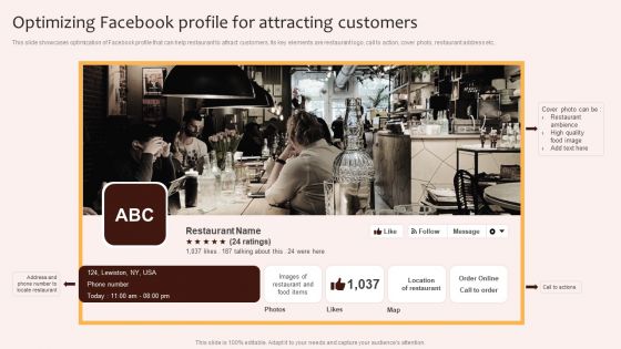 Digital Marketing Plan For Restaurant Business Optimizing Facebook Profile For Attracting Customers Icons PDF Digital Marketing Plan For Restaurant Business Optimizing Facebook Profile For Attracting Customers Icons PDF
