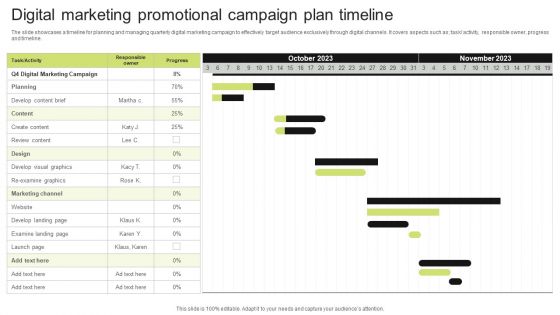 Digital Marketing Promotional Campaign Plan Timeline Introduction PDF