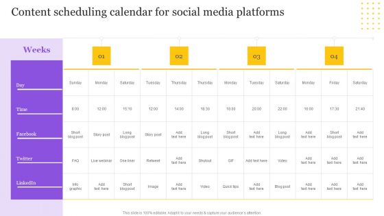 Digital Marketing Strategy Content Scheduling Calendar For Social Media Platforms Professional PDF