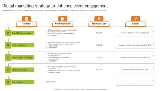 Digital Marketing Strategy To Enhance Client Engagement Portrait PDF Digital Marketing Strategy To Enhance Client Engagement Portrait PDF