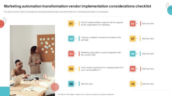 Digital Marketing Toolkit Marketing Automation Transformation Vendor Implementation Considerations Checklist Pictures PDF Digital Marketing Toolkit Marketing Automation Transformation Vendor Implementation Considerations Checklist Pictures PDF