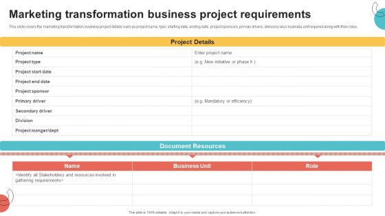 Digital Marketing Toolkit Marketing Transformation Business Project Requirements Template PDF