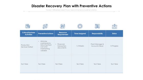 Disaster Recovery Plan With Preventive Actions Ppt PowerPoint Presentation Gallery Templates PDF Disaster Recovery Plan With Preventive Actions Ppt PowerPoint Presentation Gallery Templates PDF