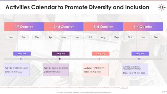Diversity And Inclusion Activity Calendar Posters And Mailers Training Ppt