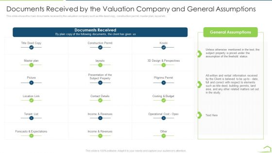 Documents Received By The Valuation Company And General Assumptions Budget Microsoft PDF