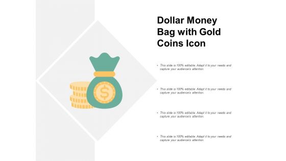 Dollar Money Bag With Gold Coins Icon Ppt PowerPoint Presentation Pictures Sample