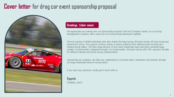 Drag Car Event Sponsorship Proposal Ppt PowerPoint Presentation Complete Deck With Slides