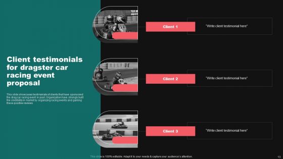 Dragster Car Racing Event Proposal Ppt PowerPoint Presentation Complete Deck With Slides