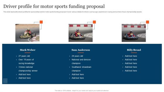 Driver Profile For Motor Sports Funding Proposal Themes PDF Driver Profile For Motor Sports Funding Proposal Themes PDF