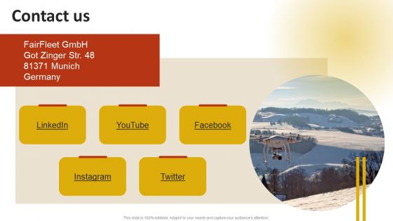 Drone Service Company Investor Funding Elevator Pitch Deck Contact Us Elements PDF