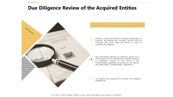 Due Diligence Review Of The Acquired Entities Ppt PowerPoint Presentation Inspiration Mockup