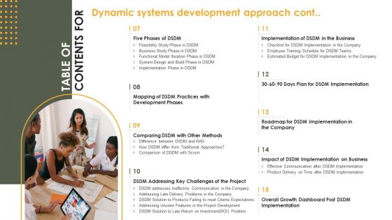Dynamic Systems Development Approach Table Of Contents Infographics PDF