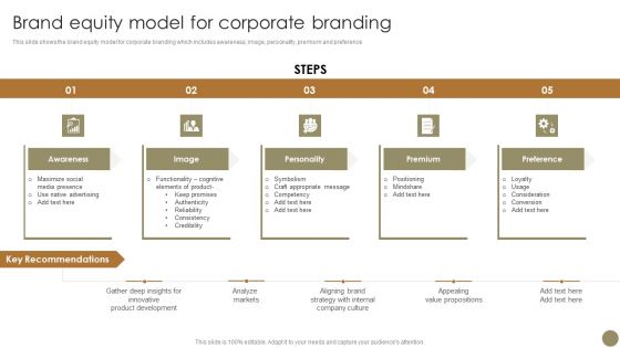 Echniques To Enhance Brand Brand Equity Model For Corporate Branding Infographics PDF