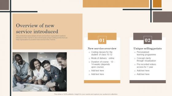 Edtech Service Launch And Promotion Plan Overview Of New Service Introduced Summary PDF