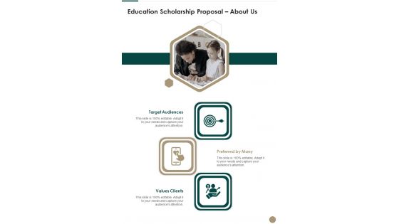 Education Scholarship Proposal About Us One Pager Sample Example Document