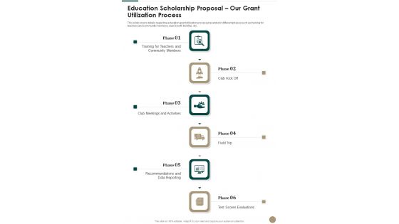 Education Scholarship Proposal Our Grant Utilization Process One Pager Sample Example Document