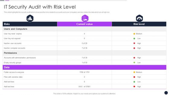 Effective Digital Marketing Audit Process IT Security Audit With Risk Level Introduction PDF