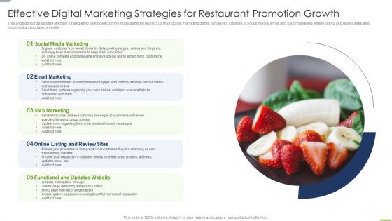 Effective Digital Marketing Strategies For Restaurant Promotion Growth Microsoft PDF