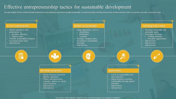 Effective Entrepreneurship Tactics For Sustainable Development Icons PDF Effective Entrepreneurship Tactics For Sustainable Development Icons PDF