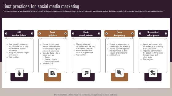 Effective NPO Promotional Strategies For Recruit Volunteers Best Practices For Social Media Marketing Guidelines PDF
