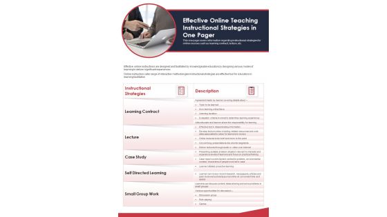 Effective Online Teaching Instructional Strategies In One Pager PDF Document PPT Template