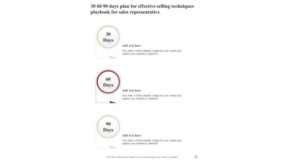 Effective Selling Techniques Playbook For Sales Representative Template