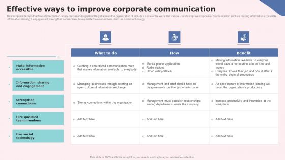Effective Ways To Improve Corporate Communication Sample PDF