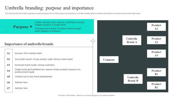 Efficient Administration Of Product Business And Umbrella Branding Umbrella Branding Purpose And Importance Elements PDF