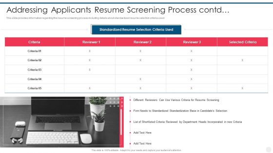 Efficient Hiring And Selection Process Addressing Applicants Resume Screening Process Sample PDF