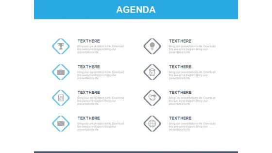 Eight Banners With Icons For Business Agenda Powerpoint Slides