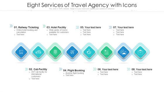 Eight Services Of Travel Agency With Icons Ppt PowerPoint Presentation File Graphics PDF Eight Services Of Travel Agency With Icons Ppt PowerPoint Presentation File Graphics PDF