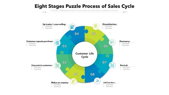 Eight Stages Puzzle Process Of Sales Cycle Ppt PowerPoint Presentation Show Ideas PDF