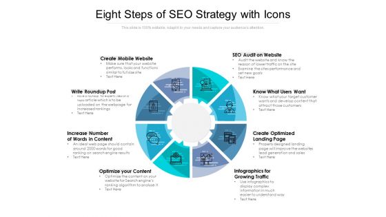 Eight Steps Of SEO Strategy With Icons Ppt PowerPoint Presentation Inspiration Microsoft
