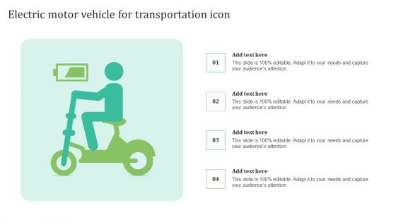 Electric Motor Vehicle For Transportation Icon Slides PDF