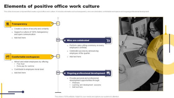 Elements Of Positive Office Work Culture Icons PDF