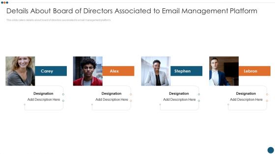 Email Administration Software Details About Board Of Directors Associated To Email Management Platform Infographics PDF